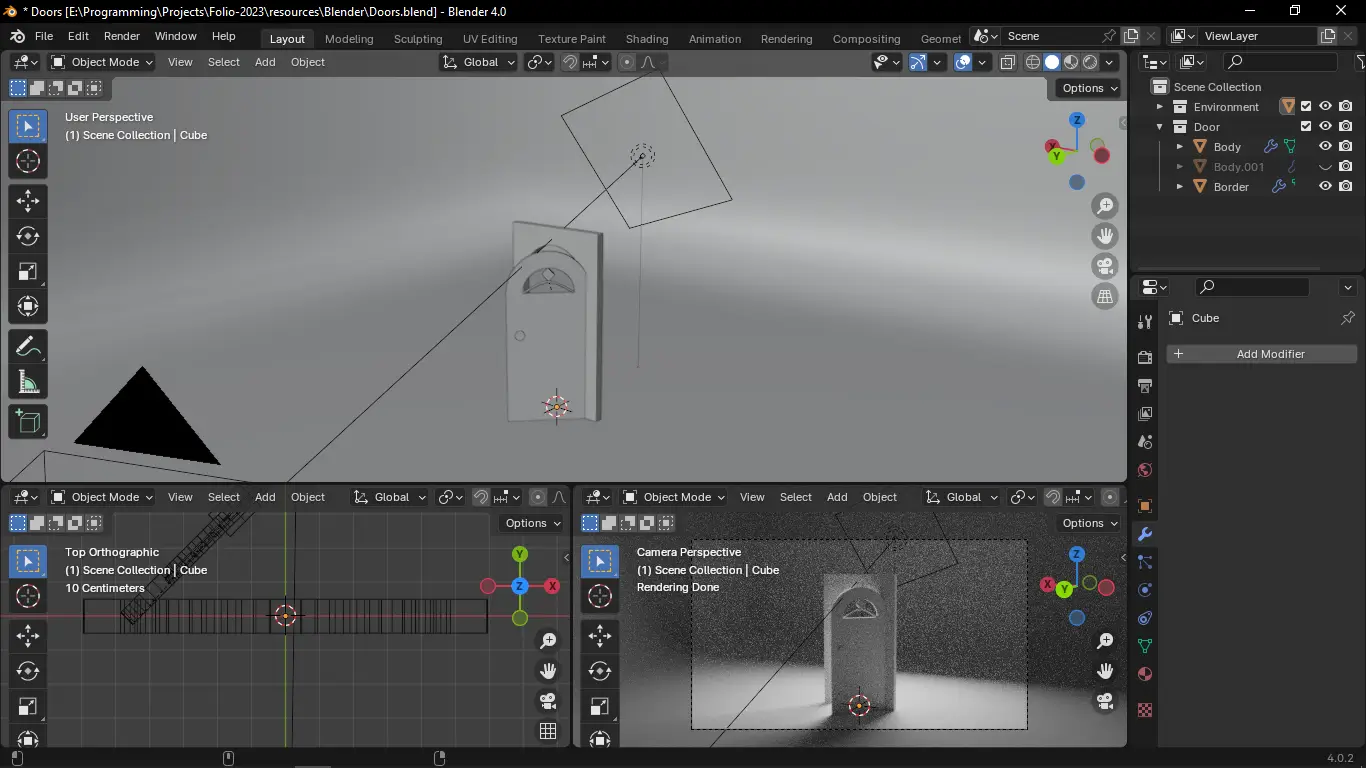 A screenshot from Blender where I was trying my first render
